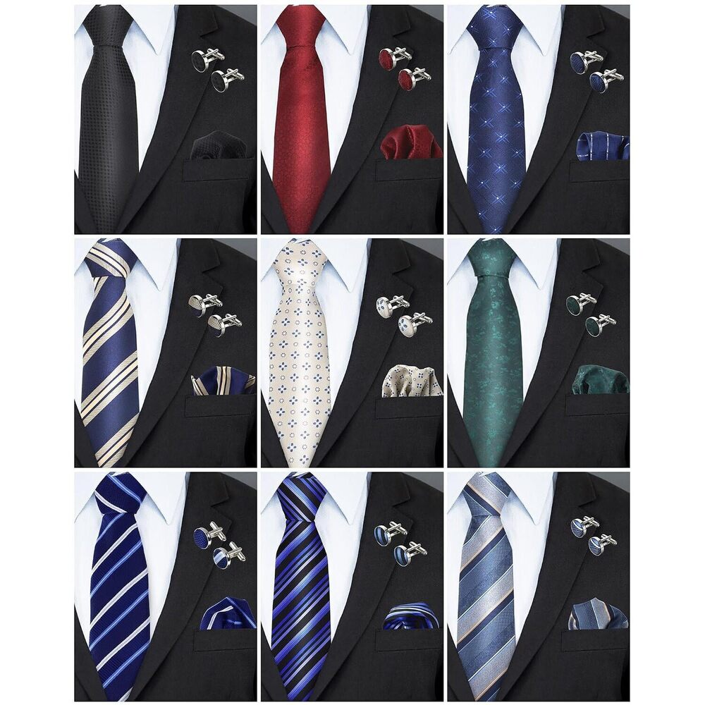 9 Tie Sets for Men with Handkerchief Pocket Father's Day Silk Striped